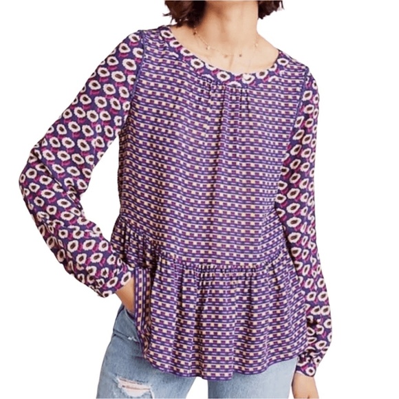 Mauve Tops - Maeve By Anthropologie Blouse Size XS Multicolor Peplum Geometric Pullover